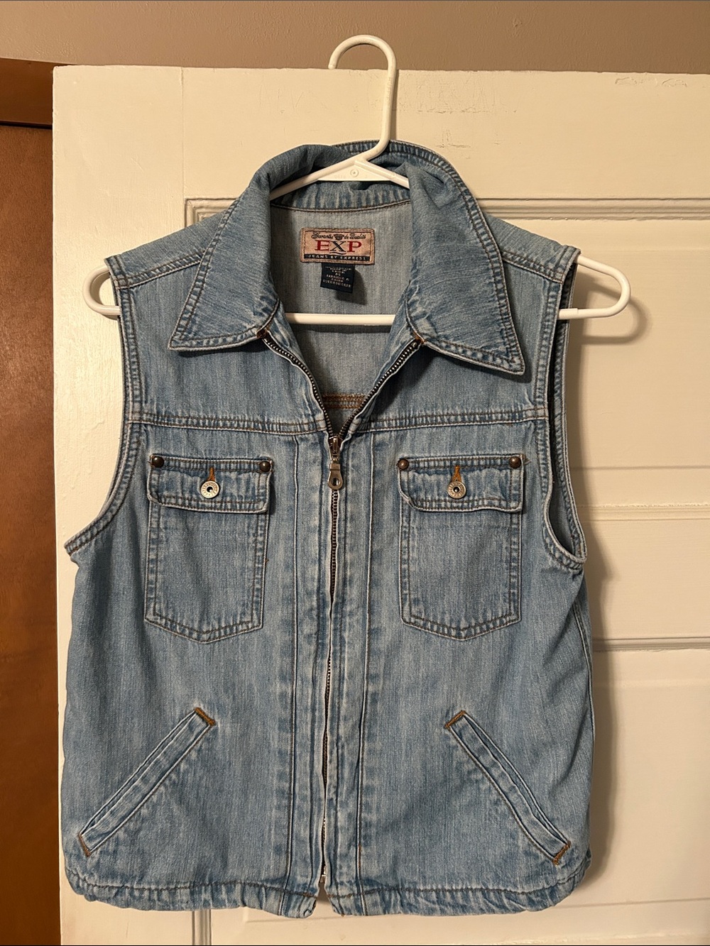 Express Light Wash Denim Zip-Front Vest